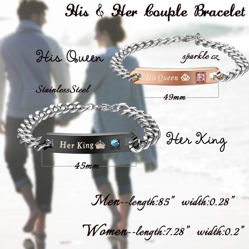 Jstyle 4Pcs Couple Necklace Bracelets Matching Set for Women Men Heart Pendant Necklace His and Hers Bracelets Couple Gift - Image 3