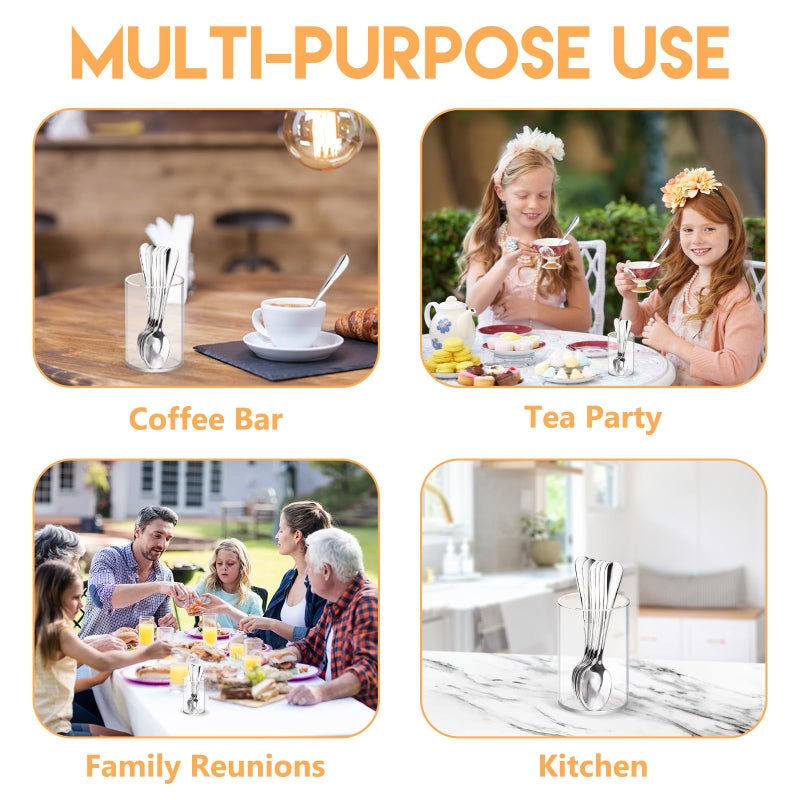 MSHUNKEJI 6 Pcs Mini Coffee Spoons with Holder 4.7 inch Demitasse Espresso Stainless Steel Spoons Silver with Acrylic Cylinder Holder for Coffee Bar Home Tea Party (6) - Image 4