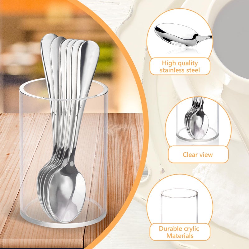 MSHUNKEJI 6 Pcs Mini Coffee Spoons with Holder 4.7 inch Demitasse Espresso Stainless Steel Spoons Silver with Acrylic Cylinder Holder for Coffee Bar Home Tea Party (6) - Image 3