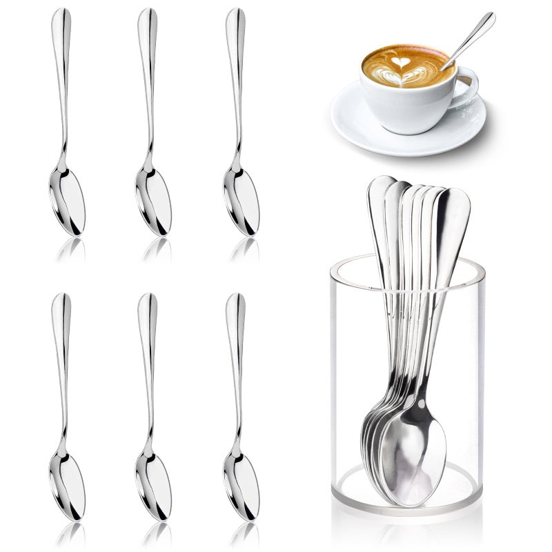 MSHUNKEJI 6 Pcs Mini Coffee Spoons with Holder 4.7 inch Demitasse Espresso Stainless Steel Spoons Silver with Acrylic Cylinder Holder for Coffee Bar Home Tea Party (6) - Image 1
