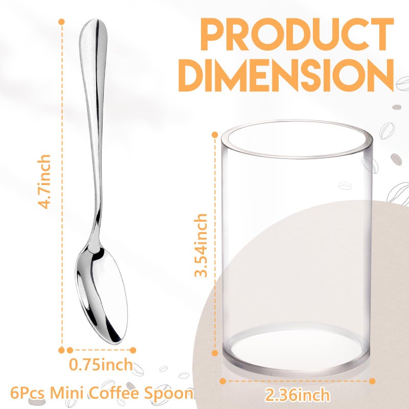 MSHUNKEJI 6 Pcs Mini Coffee Spoons with Holder 4.7 inch Demitasse Espresso Stainless Steel Spoons Silver with Acrylic Cylinder Holder for Coffee Bar Home Tea Party (6) - Image 2