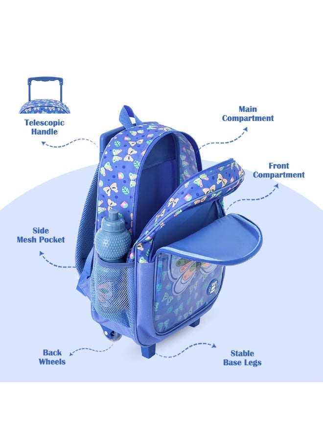 Eazy Kids حقيبة مدرسية بعجلات للأطفال 17 بوصة 5 في 1 مع عجلات – حقيبة ظهر، حقيبة غداء، زجاجة ماء، صندوق غداء وعلبة أقلام، زرقاء - Image 2