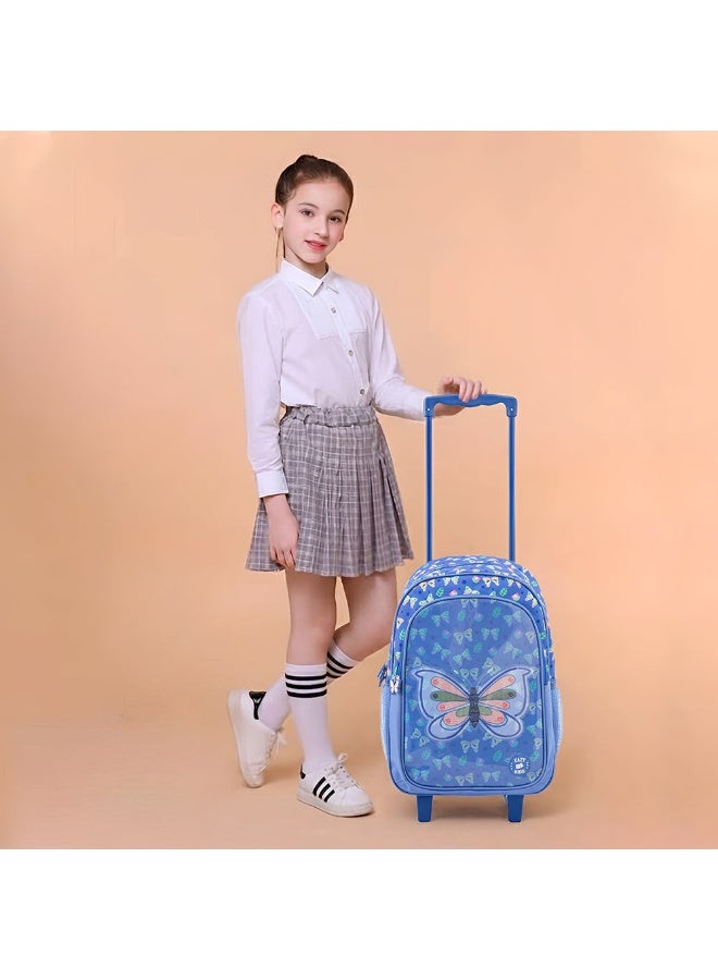 Eazy Kids حقيبة مدرسية بعجلات للأطفال 17 بوصة 5 في 1 مع عجلات – حقيبة ظهر، حقيبة غداء، زجاجة ماء، صندوق غداء وعلبة أقلام، زرقاء - Image 3