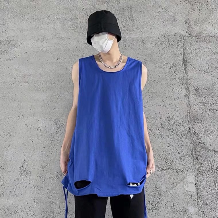 Hong Kong Style Sleeveless T-shirt for Men and Women Summer Wear Loose Korean Style Vest Base Wear Hong Kong Style Mid-length Rupped Top - Image 1