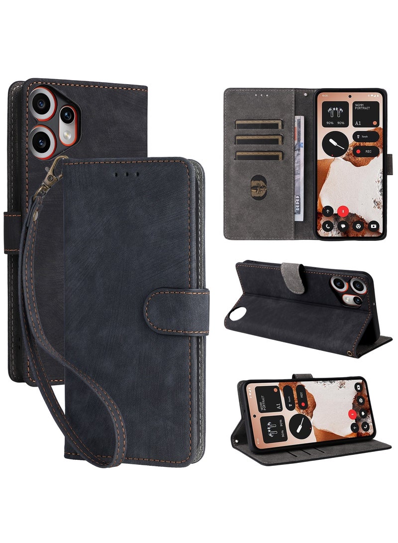 For Nothing CMF Phone 2 Pro Flip Cover with Detachable lanyard, PU Leather Full Body Protection Shockproof Flip Mobile Phone Case, RFID Anti-theft Brush Folio Wallet Case - Image 1