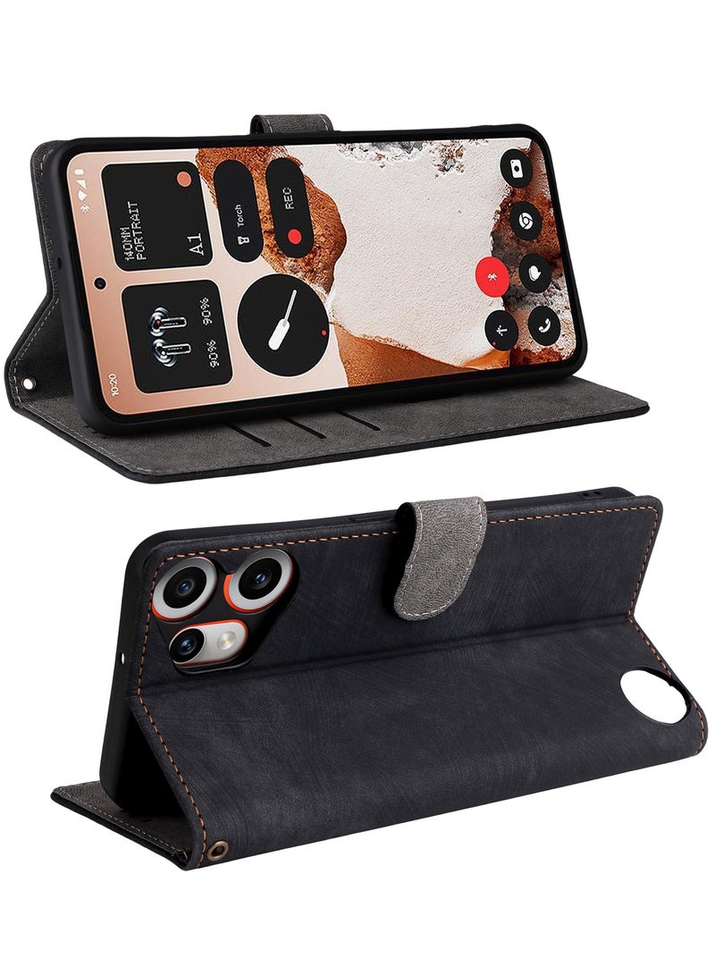 For Nothing CMF Phone 2 Pro Flip Cover with Detachable lanyard, PU Leather Full Body Protection Shockproof Flip Mobile Phone Case, RFID Anti-theft Brush Folio Wallet Case - Image 2