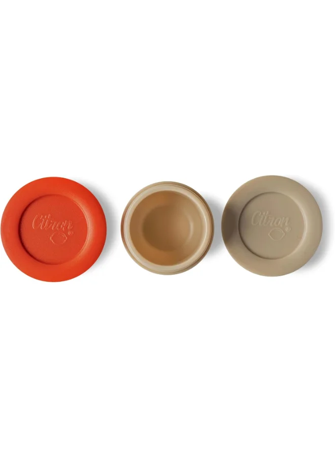 Citron Mini Sauce Container With Lids, Leakproof Dip And Salad Dressing Container, Reusable Sauce Container For Lunch Box - Brick And Beige
