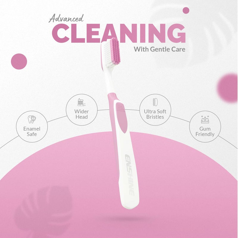 Enshine Advance Clean + Toothbrush Set | Ultra Soft Bristles, Compact Brush Head & Effective Tongue Cleaner | Complete Oral Care Manual Tooth Brush Set for Adults - Pack of 4 (Multicolor) - Image 4