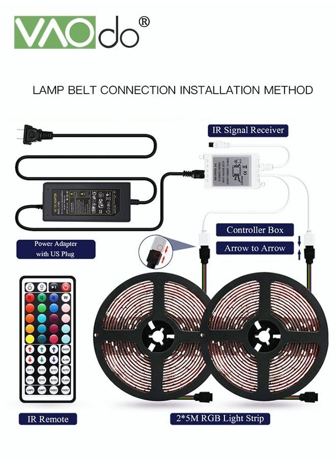 VAOdo - LED Light with 5M 150 Light Waterproof Multi-color Light Strip with Remote Control and Power Adapter Home Decoration Queuing Ambient Light - Image 1