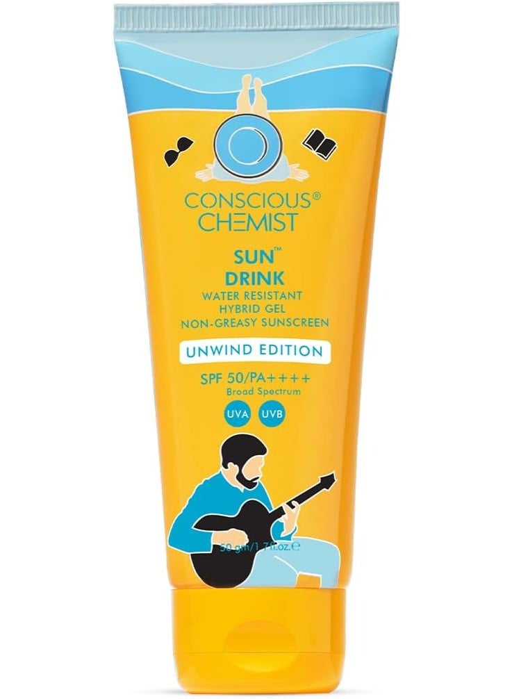 Concious Chemist Sun Drink Hybrid Gel Sunscreen Unwind Edition SPF 50+ PA+++, 50G - Image 1