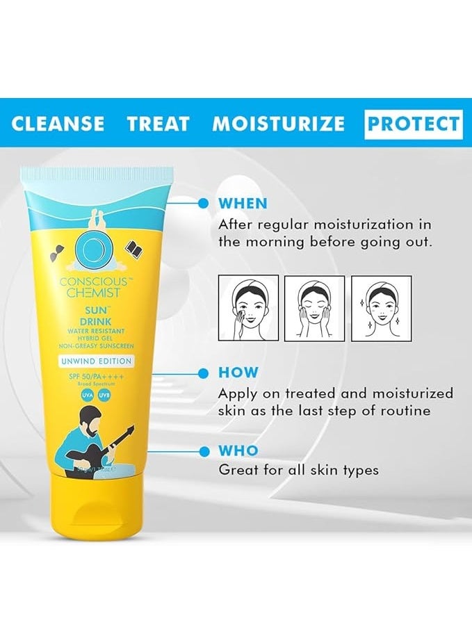 Concious Chemist Sun Drink Hybrid Gel Sunscreen Unwind Edition SPF 50+ PA+++, 50G - Image 5