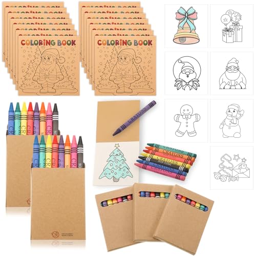 Saypacck 30 Sets 24 Pages Christmas Mini Coloring Books with 8 Colors Crayons Bulk Christmas Goodie Bag Stocking Stuffers for Party Favors Activities DIY Craft Gift - Image 1