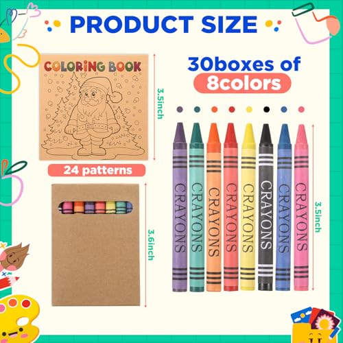 Saypacck 30 Sets 24 Pages Christmas Mini Coloring Books with 8 Colors Crayons Bulk Christmas Goodie Bag Stocking Stuffers for Party Favors Activities DIY Craft Gift - Image 5
