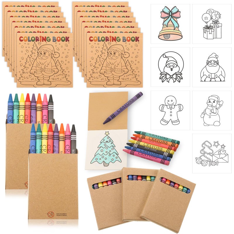 Saypacck 30 Sets 24 Pages Christmas Mini Coloring Books with 8 Colors Crayons Bulk Christmas Goodie Bag Stocking Stuffers for Party Favors Activities DIY Craft Gift - Image 3