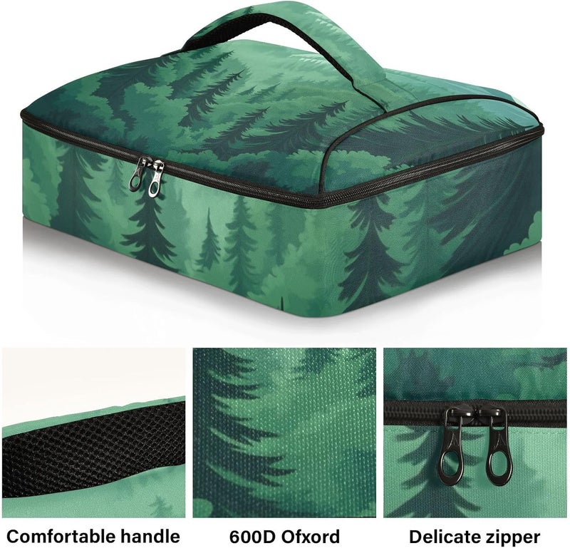 ElliTarr Casserole Carrier Insulated Casserole Dish Carrier Thermal Food Warmer Bag Lasagna Holder Lugger Tote Potluck Containers for Travel Picnic Party Mountain Forest Trees Green 02 - Image 2