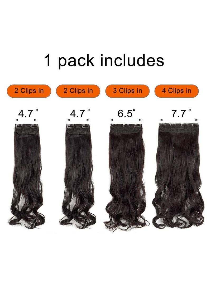 إستيل وصلات شعر 4 قطع 11 مشابك مموجة سميكة كاملة الرأس مزدوجة اللحمة مشبك على وصلات شعر صناعية مموجة بقطع شعر للنساء بني داكن مجعد - Image 4