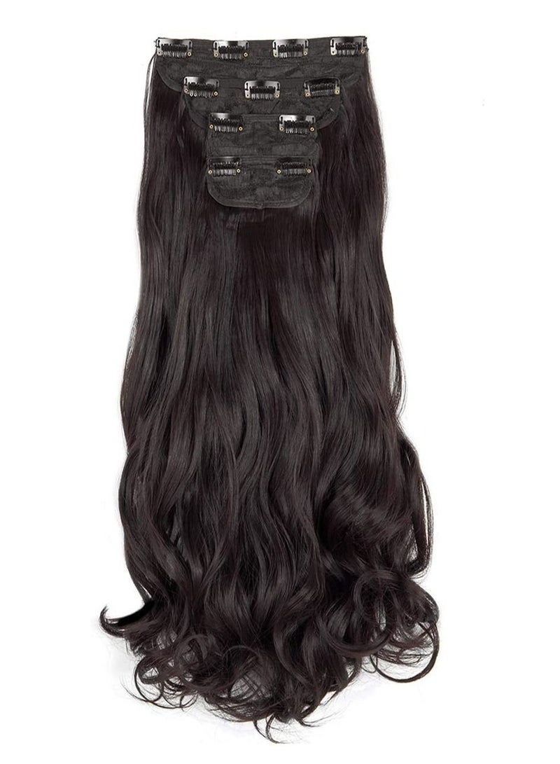 إستيل وصلات شعر 4 قطع 11 مشابك مموجة سميكة كاملة الرأس مزدوجة اللحمة مشبك على وصلات شعر صناعية مموجة بقطع شعر للنساء بني داكن مجعد - Image 2