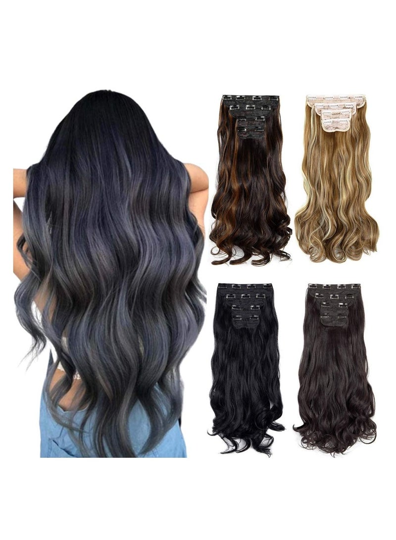 إستيل وصلات شعر 4 قطع 11 مشابك مموجة سميكة كاملة الرأس مزدوجة اللحمة مشبك على وصلات شعر صناعية مموجة بقطع شعر للنساء بني داكن مجعد - Image 3