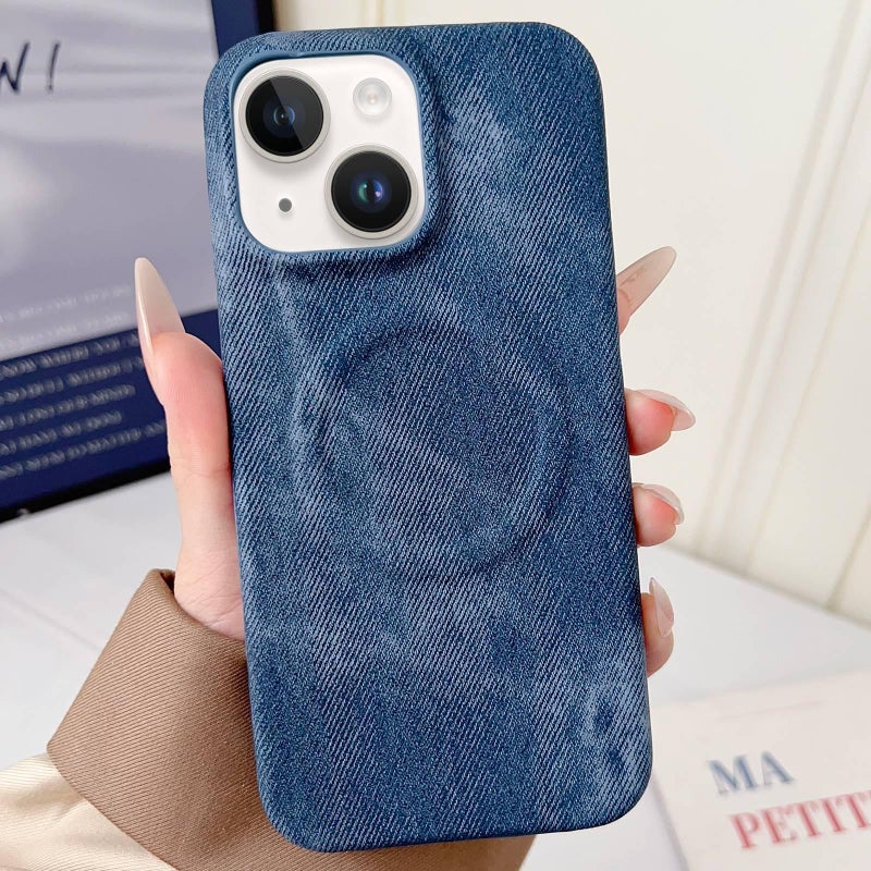 HuHa Protective Cover For iPhone 13 Denim MagSafe Magnetic PC + PU Phone Case(Dark Blue) - Image 1