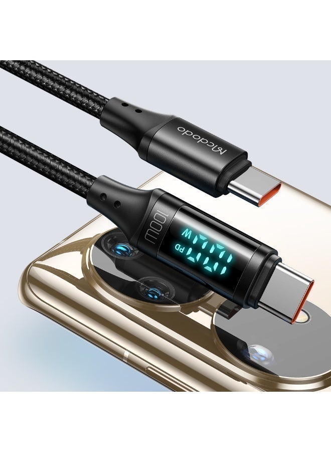 Mcdodo 100W Digital Display USB-C to USB-C Fast Charging Cable 1.2m – Type-C PD Data Sync Cable for Android Phones, Samsung Galaxy, Tablets, Laptops – Black - Image 1