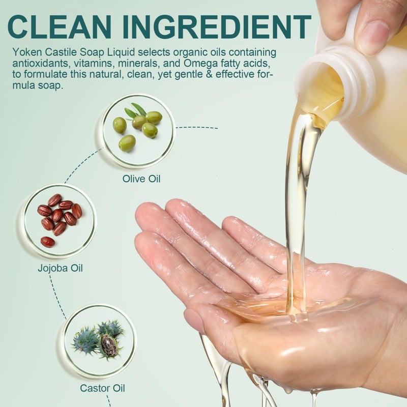 Yoken Castile Soap Liquid EWG Verified(1 Gallon, Unscented) Pure-Castile Liquid Soap for Body, Face, Hand, Pets, Laundry, Dish Soap and More - Made With Organic Oil, Vegan, Clean & Gentle, Versatile - Image 3