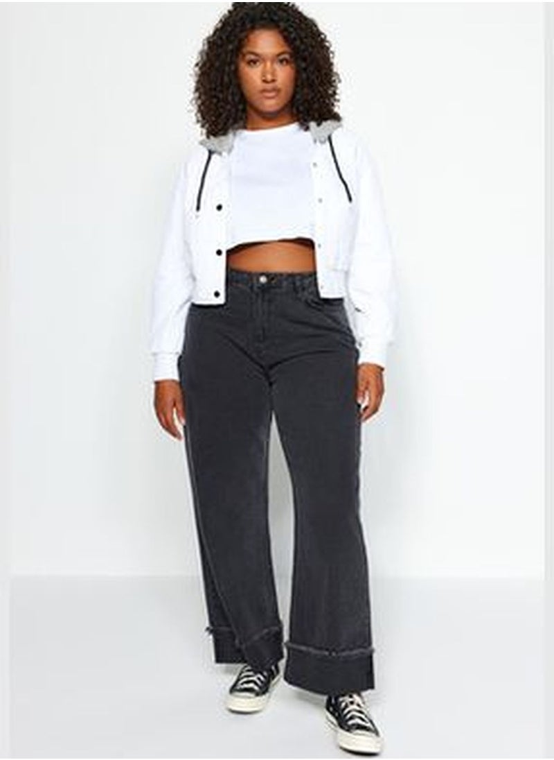 trendyol Gray High Waist Wide Cut Jeans with Turn-Up Detail  - Image 3