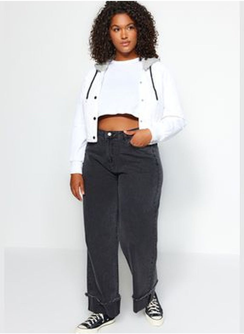 trendyol Gray High Waist Wide Cut Jeans with Turn-Up Detail  - Image 2