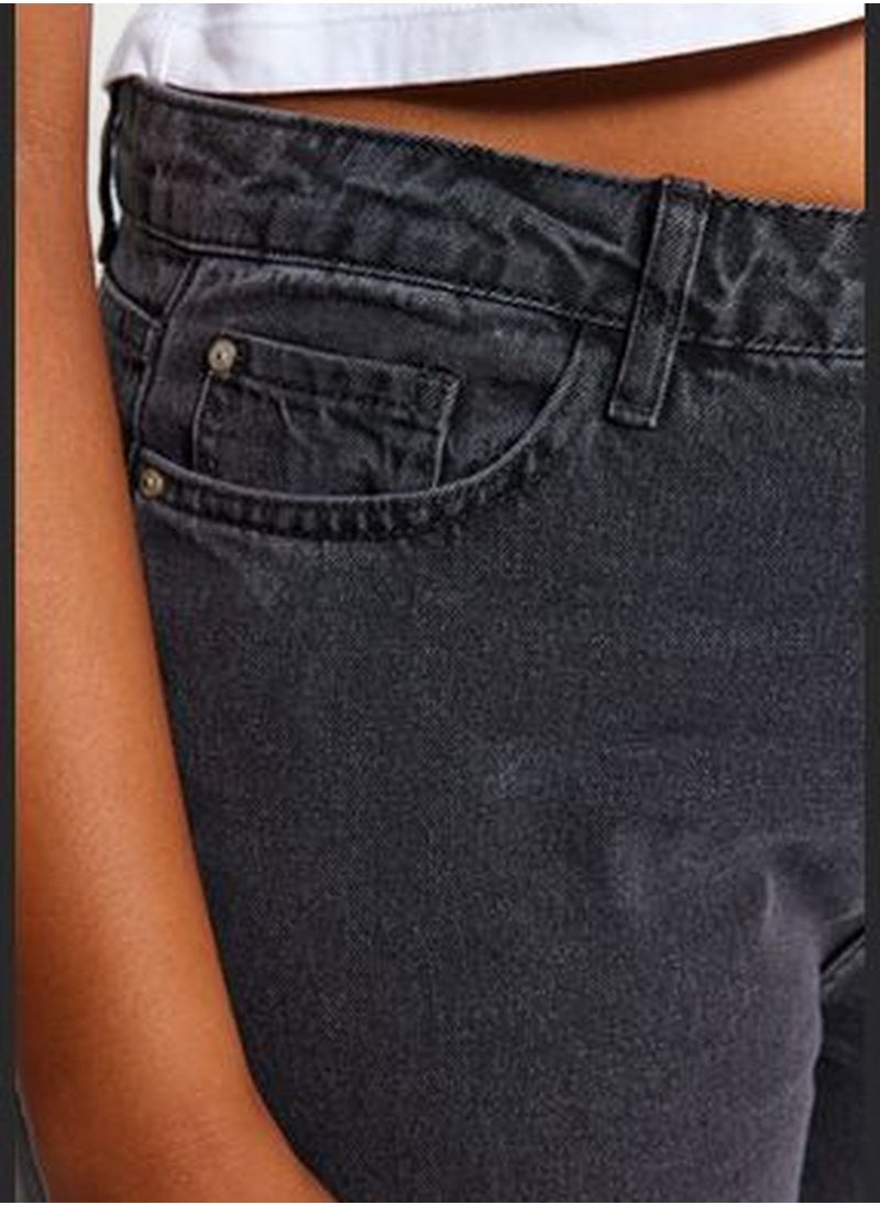 trendyol Gray High Waist Wide Cut Jeans with Turn-Up Detail  - Image 5