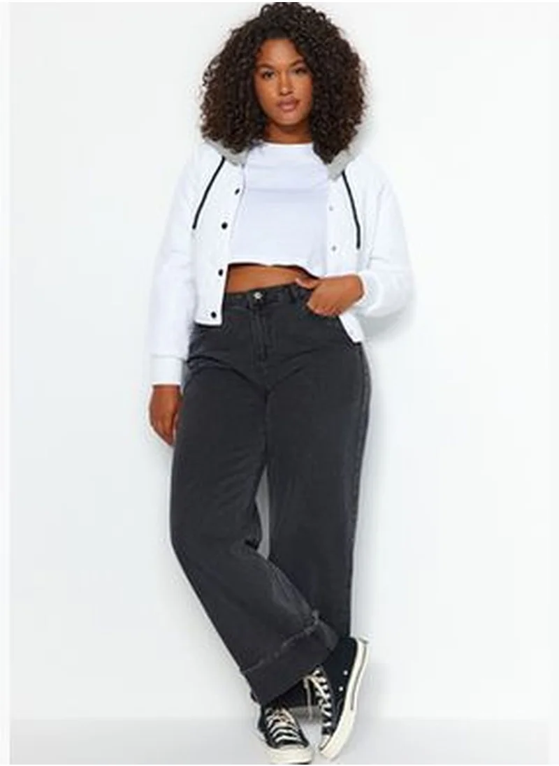 trendyol Gray High Waist Wide Cut Jeans with Turn-Up Detail