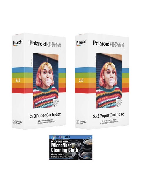 Polaroid Hiprint 2 X 3 Paper Cartridges 2 Pack 40 Sheets With Microfiber Cleaning Cloth