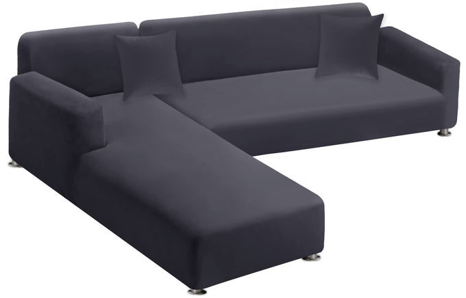 SECTIONAL COUCH COVERS 2PIECE SOFTNESS L SHAPED SOFA COVER SUPER STRETCH LTYPE COUCH SLIPCOVER WITH 2PCS PILLOWCASES SOFA SLIPCOVER 3 SEATER 3 SEATER FURNITURE PROTECTOR DARK GREY