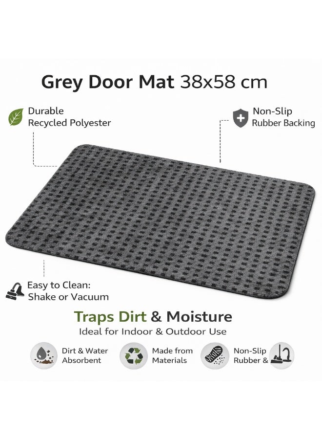Selecto Hub Grey Door Mat 38x58 cm – Non-Slip Rubber Backing Indoor Outdoor Entrance Mat, Dirt & Moisture Absorbent, Durable Recycled Polyester Floor Mat - Image 1