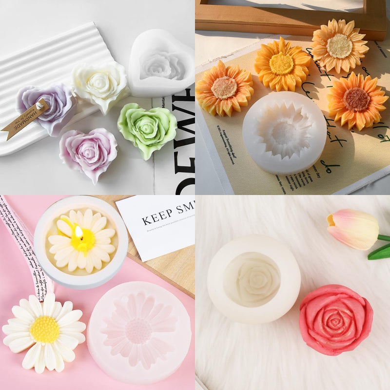 Aifong 9 PCS Flower Candle Molds for Valentineâ€˜s Day Rose Tulip Silicone Candle Mold Flower Shapes Moldes De Rosas Silicona para Velas for Soy Wax, Beeswax, Candle Making, Resin Craft - Image 3