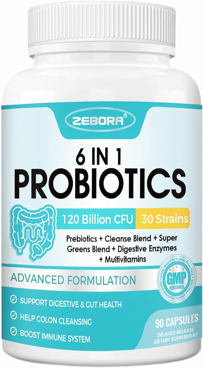 ZEBORA Probiotics for WomenMen Digestive Health with 120 Billion CFUs MensWomens Probiotic for Gut Health Immune Support and Gut Detox with 45Day Supply 90 Veggie Capsules - Image 1