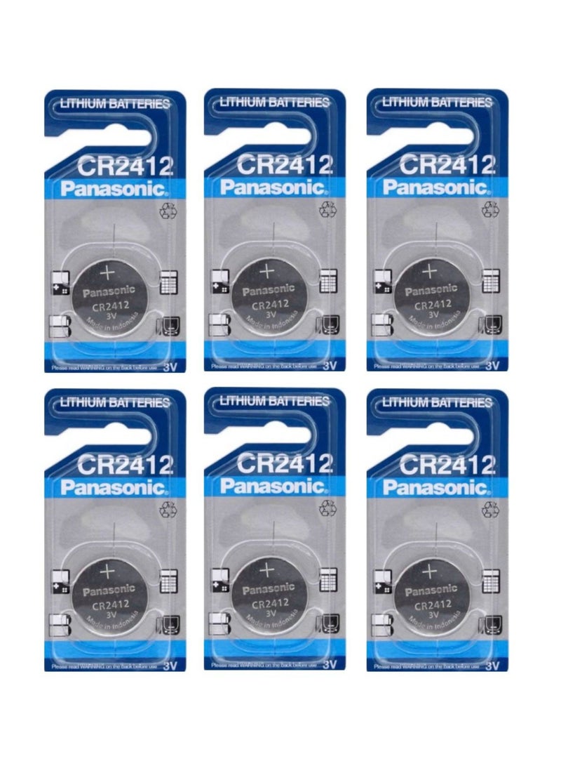 6-Pieces Panasonic CR2412 Lithium 3V Indonesia Batteries
