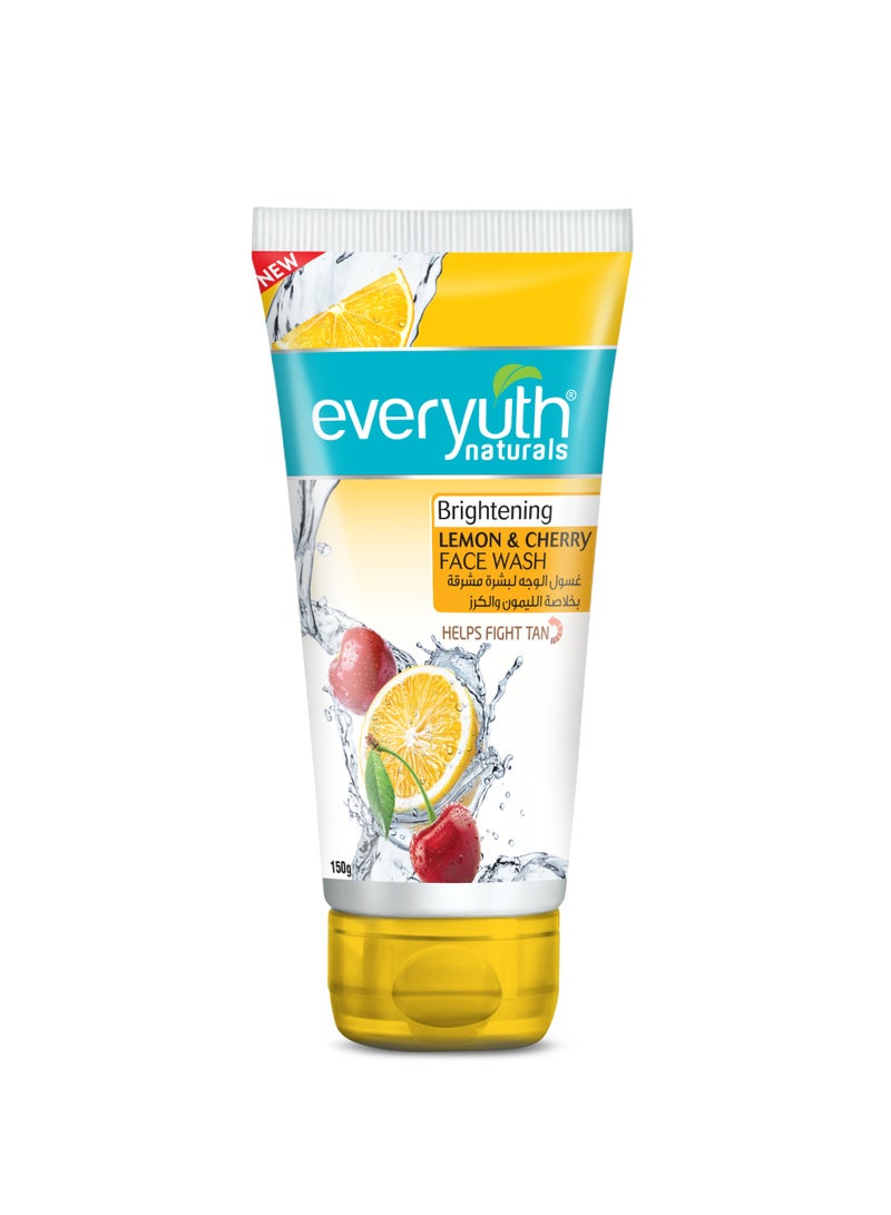 Everyuth Naturals Brightening Lemon & Cherry Face Wash|Deep Cleansing, Oil Control & Tan Reduction|Removes Dirt & Oil|100% Soapfree| For All Skin Types|Paraben Free - 150 g - Image 1