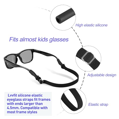 lvvfit Kids Glasses Straps(6.5-10inch)-Adjustable Glasses Strap Sports Sunglasses Eyeglasses Holder Straps for Toddler and Kids-Eyewear Retainers for boys and girls age 3-12 years (4pcs Black) - Image 2