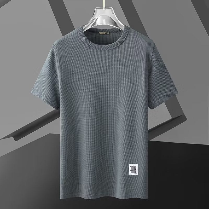 Trendy Brand Waffle Short-Sleeved T-Shirt Men'S Loose Crewneck Anti-Wrinkle Solid Color Base Shirt Trendy Solid Color Men'S T-Shirt - Image 5