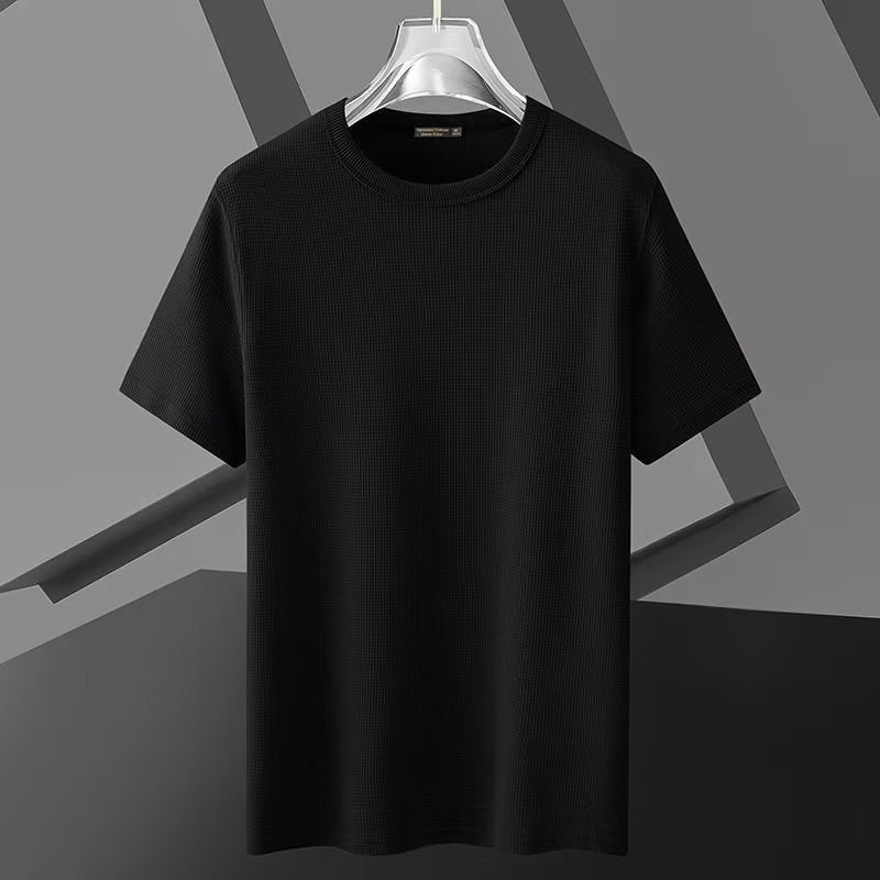 Trendy Brand Waffle Short-Sleeved T-Shirt Men'S Loose Crewneck Anti-Wrinkle Solid Color Base Shirt Trendy Solid Color Men'S T-Shirt - Image 3