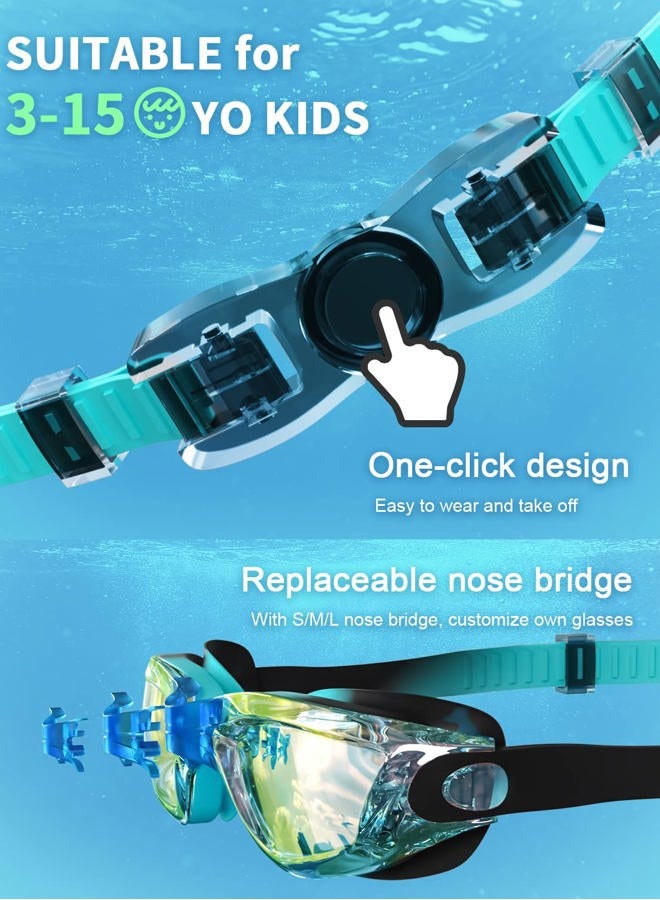 Hurdilen Kids Swim Goggles, Swimming Goggles for Kids Children, Anti-Fog Anti-UV Youth Swim Glasses with Nose Clip, Earplugs for Age 3-15 - Image 2