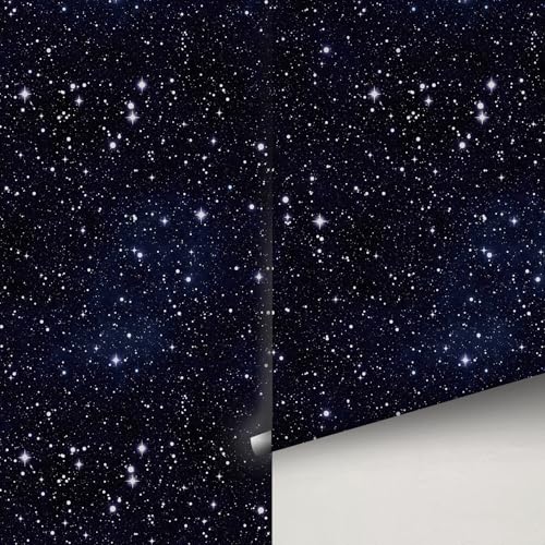 Buiory Large Eden Dark Blue Starry Sky Wallpaper 386x4806cm Removable Space Theme Wall Mural with Yellow Stars Meteors DIY Peel Stick Wallpaper for Bedroom Living Room Nursery Decor - Image 1