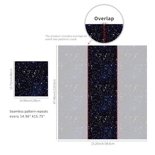 Buiory Large Eden Dark Blue Starry Sky Wallpaper 386x4806cm Removable Space Theme Wall Mural with Yellow Stars Meteors DIY Peel Stick Wallpaper for Bedroom Living Room Nursery Decor - Image 3