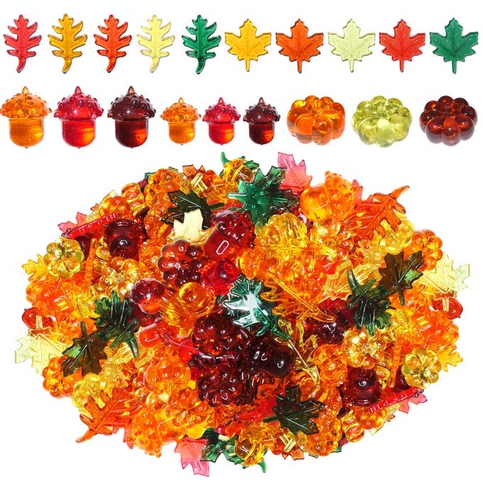 FALL VASE FILLER165 PCS ACRYLIC PUMPKIN LEAVES ACORN GEMS SENSORY BIN FILLERS FOR THANKSGIVING CENTERPIECES TABLE DECORATIONSTABLE SCATTERSPRESCHOOL COUNTING AND THANKSGIVING CRAFT