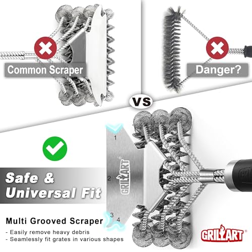 Weetiee GRILLART Grill Brush and Scraper Bristle Free – Safe BBQ Brush for Grill – 18'' Stainless Grill Grate Cleaner - Safe Grill Accessories for Porcelain/Weber Gas/Charcoal Grill – Gifts for Grill Wizard - Image 5