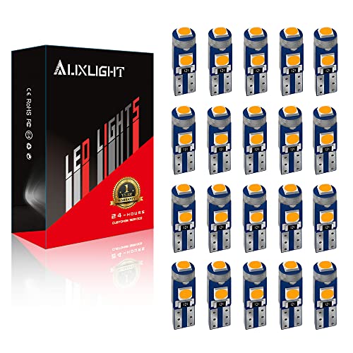 AUXLIGHT 20 Piece T5 LED Bulbs Dashboard Lights 3030 Chipsets 74 37 27 17 2721 Replacements for Interior Dome Door Instrument Panel Cluster Light, Amber Yellow - Image 1