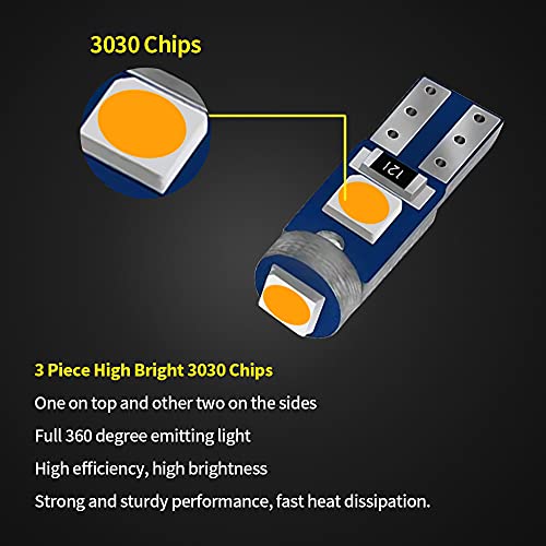 AUXLIGHT 20 Piece T5 LED Bulbs Dashboard Lights 3030 Chipsets 74 37 27 17 2721 Replacements for Interior Dome Door Instrument Panel Cluster Light, Amber Yellow - Image 4