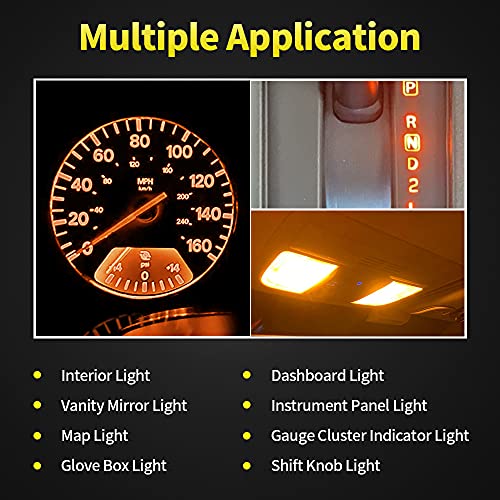 AUXLIGHT 20 Piece T5 LED Bulbs Dashboard Lights 3030 Chipsets 74 37 27 17 2721 Replacements for Interior Dome Door Instrument Panel Cluster Light, Amber Yellow - Image 5