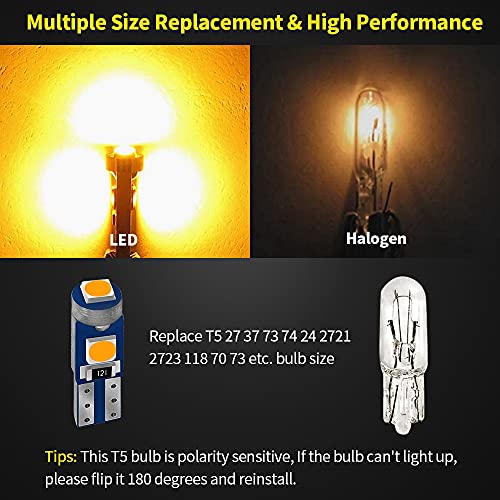 AUXLIGHT 20 Piece T5 LED Bulbs Dashboard Lights 3030 Chipsets 74 37 27 17 2721 Replacements for Interior Dome Door Instrument Panel Cluster Light, Amber Yellow - Image 3