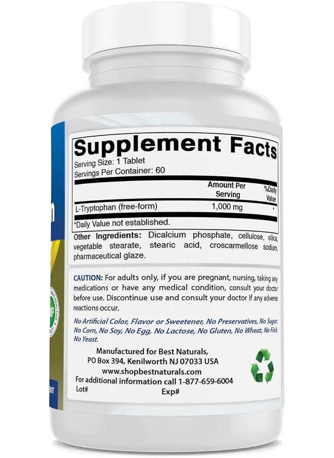 Best Naturals L-Tryptophan 1000 Mg 60 Tablets  - Image 5