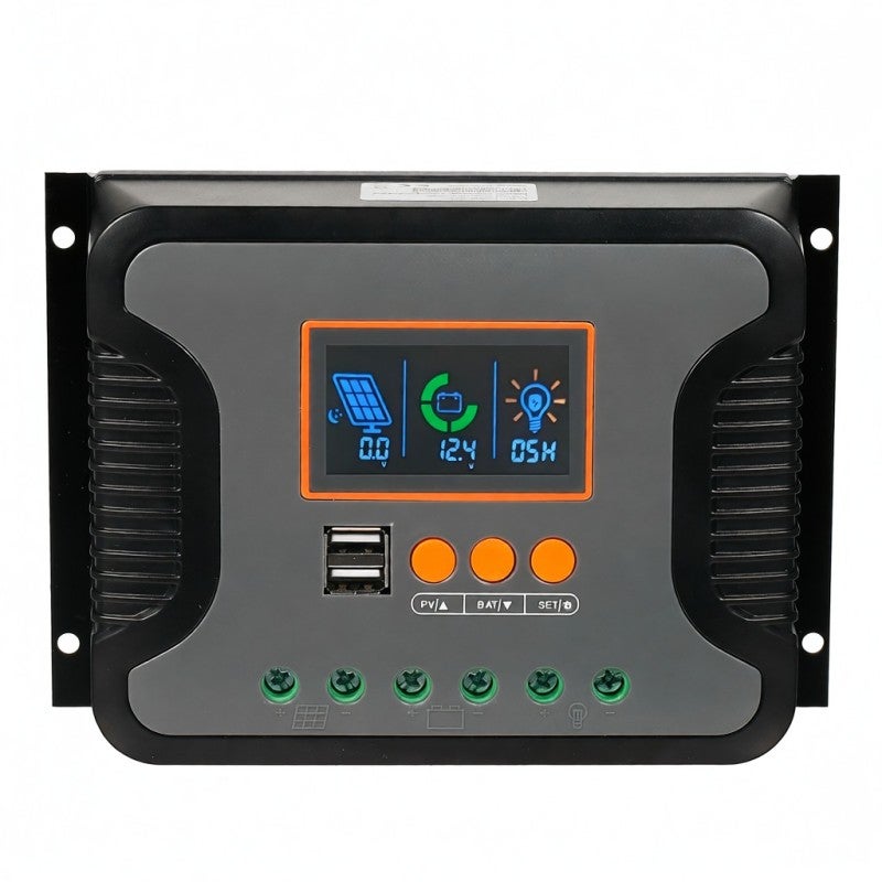 80A Solar Power Controller PWM Battery Charging Controller 12V-48V Lithium Battery Solar Charge Controller with Bulk/Boost/Float Charge LCD Display 12V/24V/36V/48V Auto Detection Dual 5V USB Output - Image 1